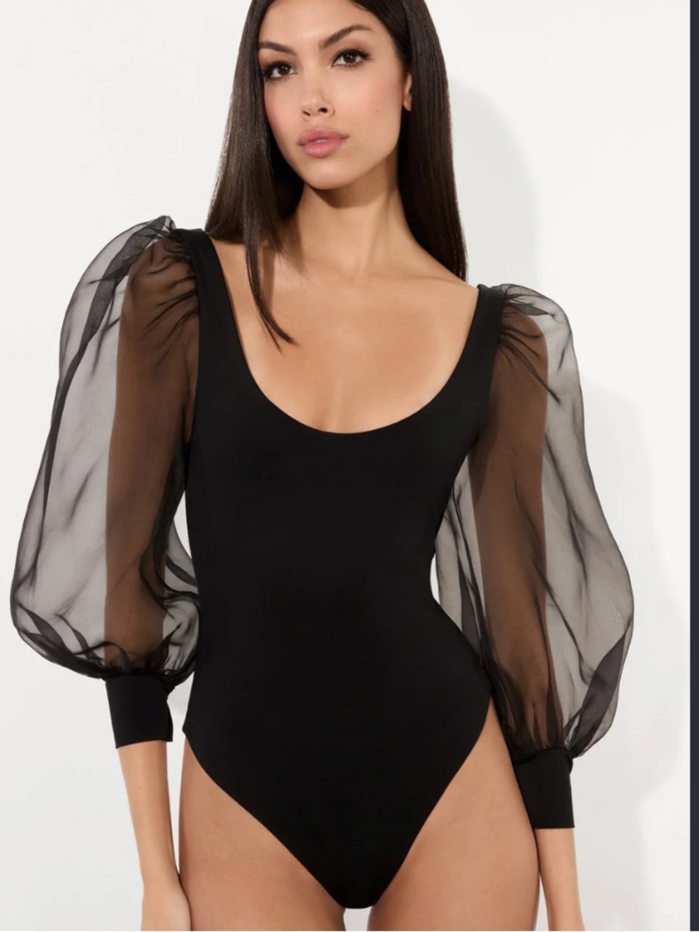 Alice + Olivia Jillianne Scoop Neck Puff Sleeve Bodysuit Small